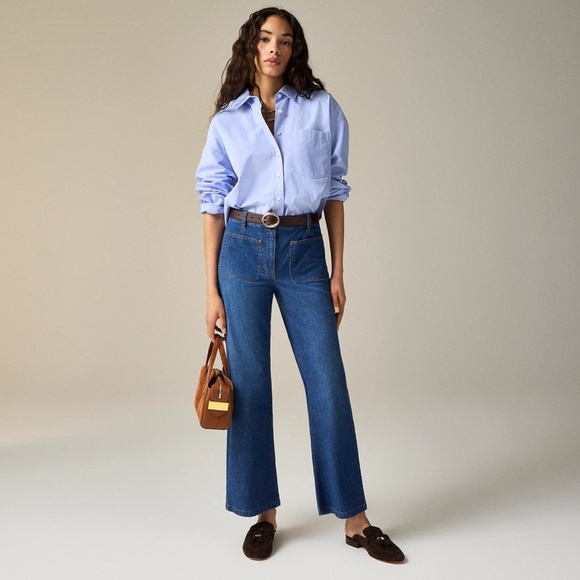 New JCREW Sz 31 High-Rise Kickout Jean Sailor Pockets in Drapey Denim $158 CH985 - Picture 1 of 7